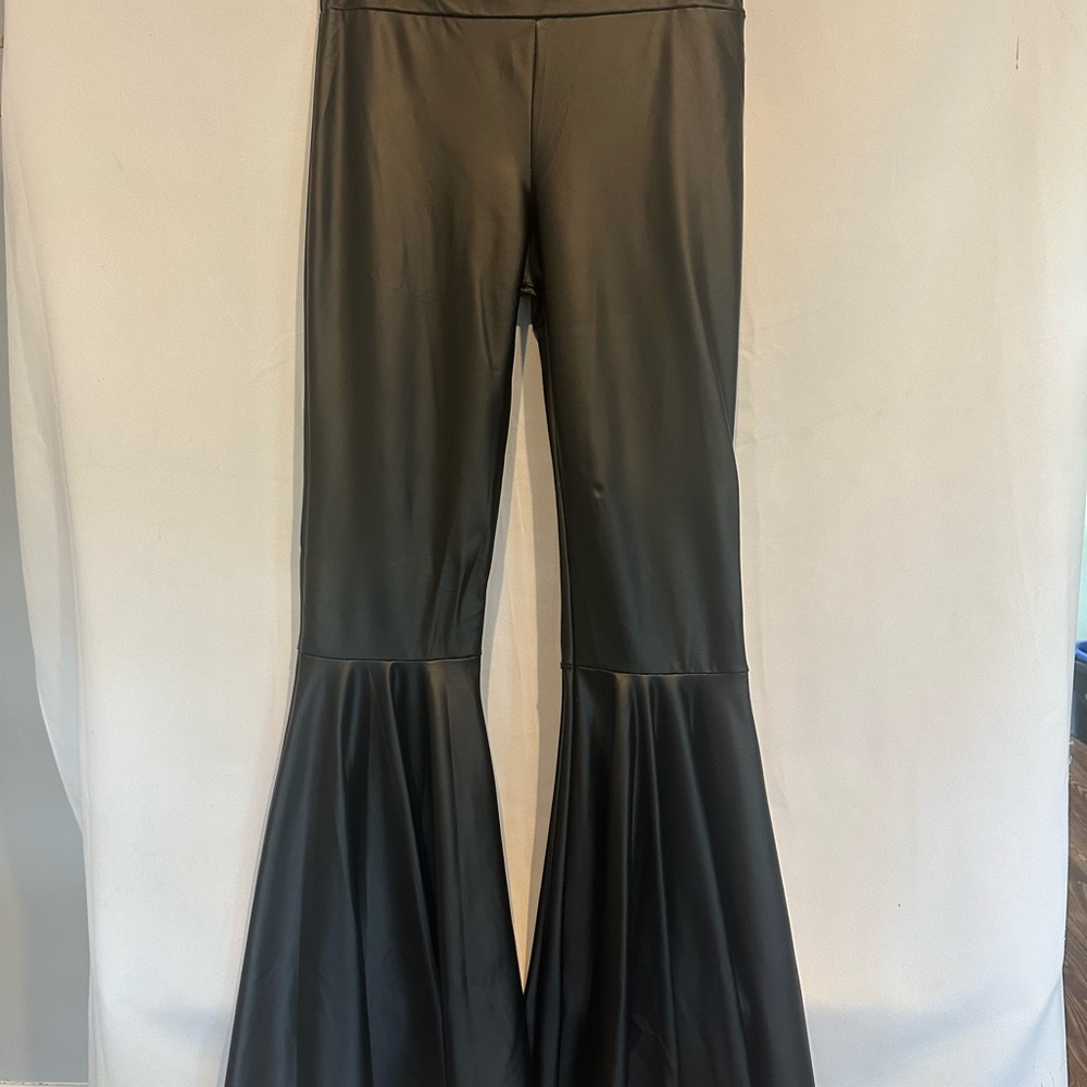Black Flared Faux Leather Pants